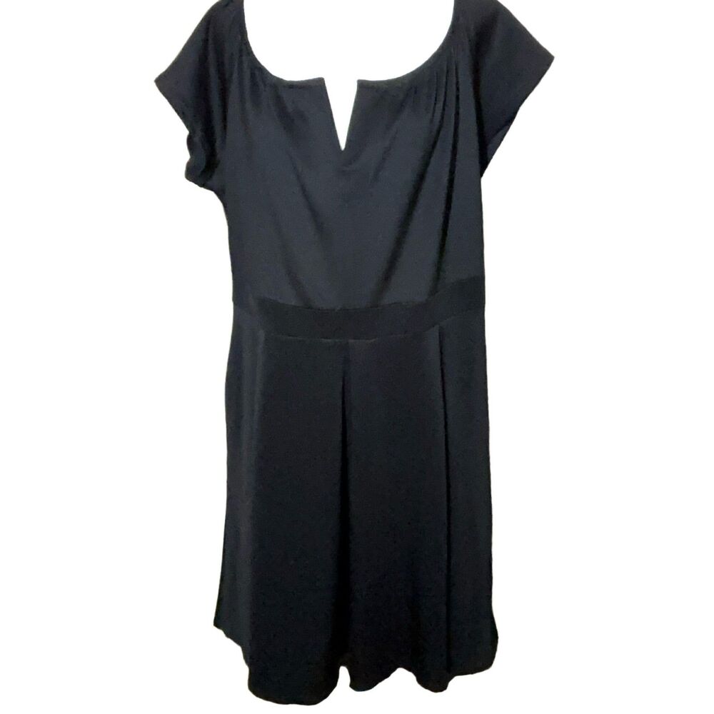 LaLagen Short Sleeve Dress Black 3XL Notch Neck Back Zipper Pockets Cotton Blend